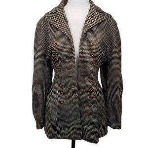 Houndstooth Pattern Riding Style Jacket Coat Small